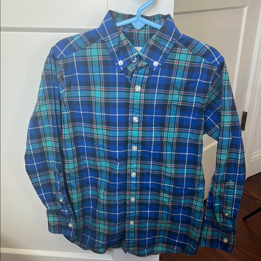 Plaid Button-Up Shirt - Blue and Green